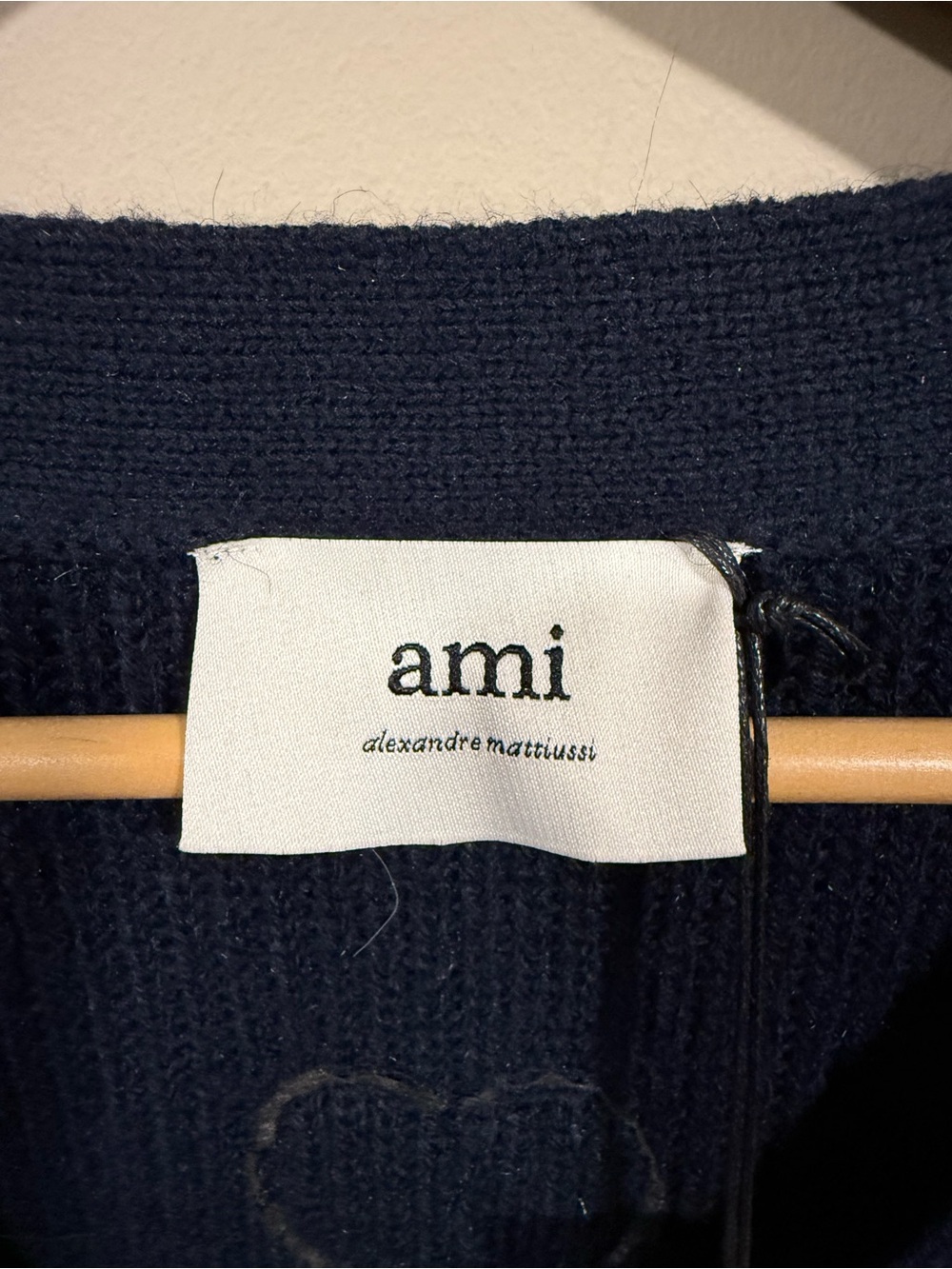 Ami Paris Navy Blue Ribbed Cotton V-Neck Button Cardigan image 6